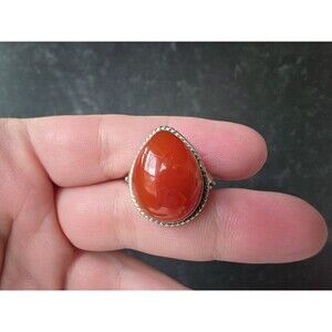 925 Sterling Silver Pear Shaped Carnelian Ring SIZE US 10.25 Vintage